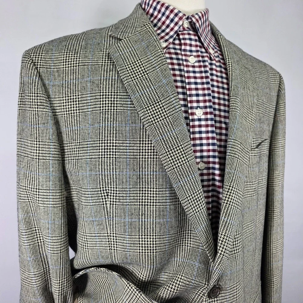 Lauren Ralph Lauren Men's Sport Coat Blazer Two Button Beige Plaid Silk Wool 48R